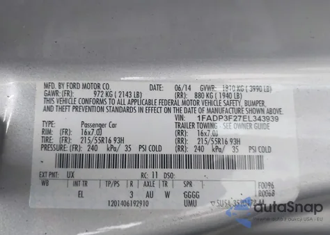 2014 Ford Focus Se from USA, damaged, VIN 1FADP3F27EL343939